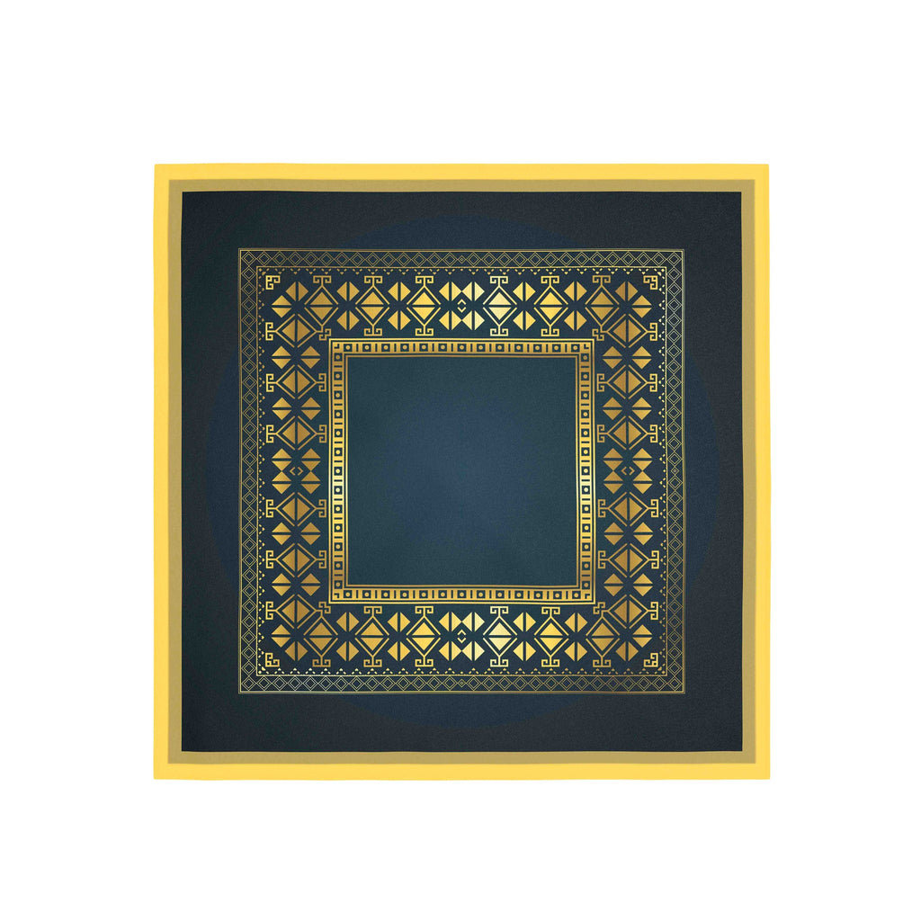 Navy Deco Gold Frame Silk Bandana Scarf – 50 × 50 cm