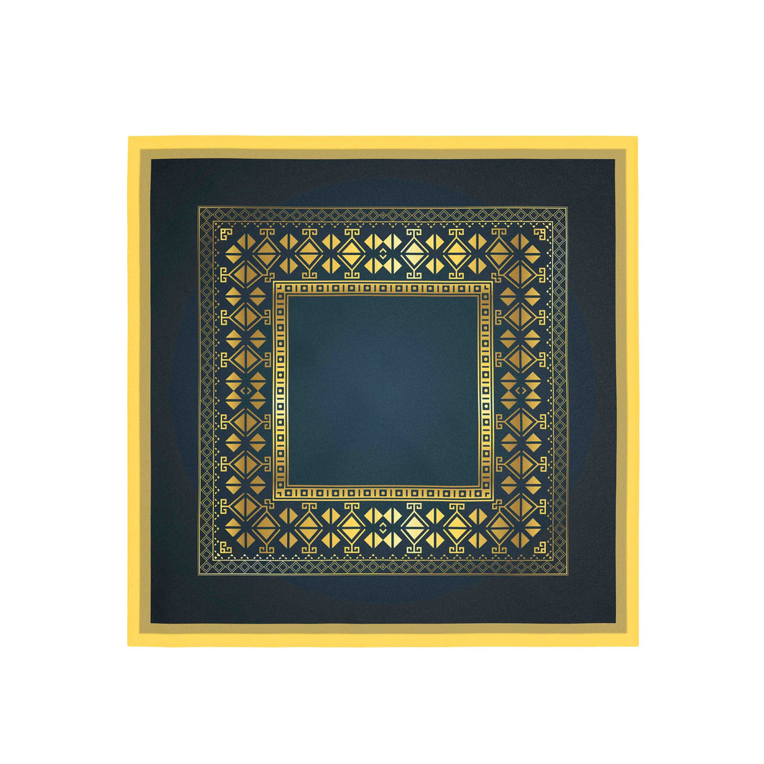 Navy Deco Gold Frame Silk Bandana Scarf – 50 × 50 cm
