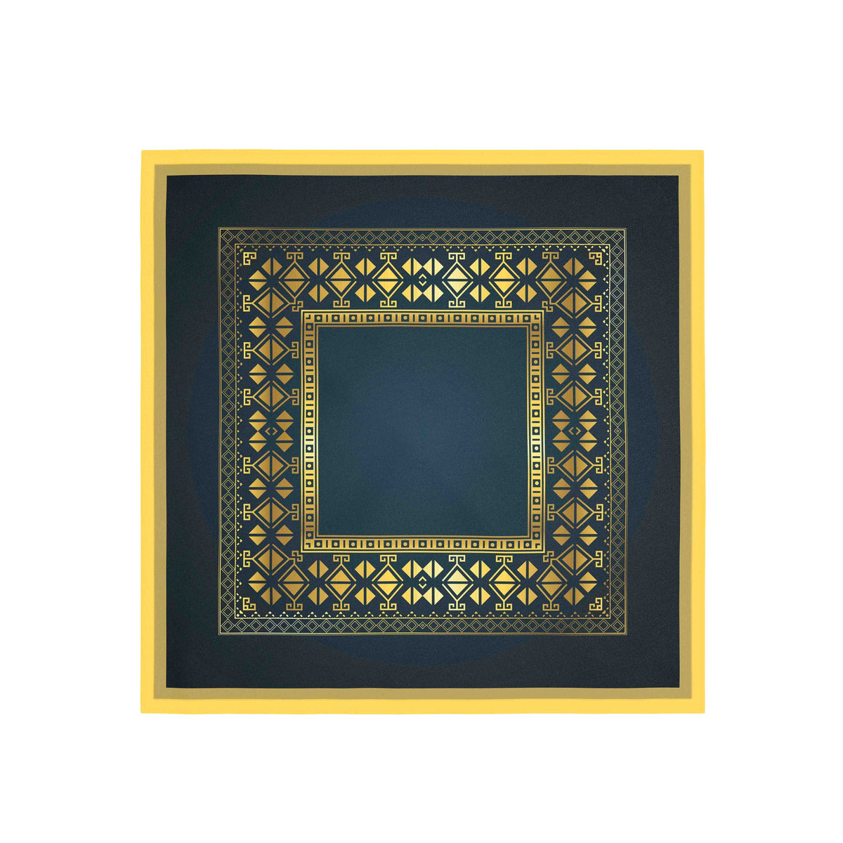 Navy Deco Gold Frame Silk Bandana Scarf – 50 × 50 cm