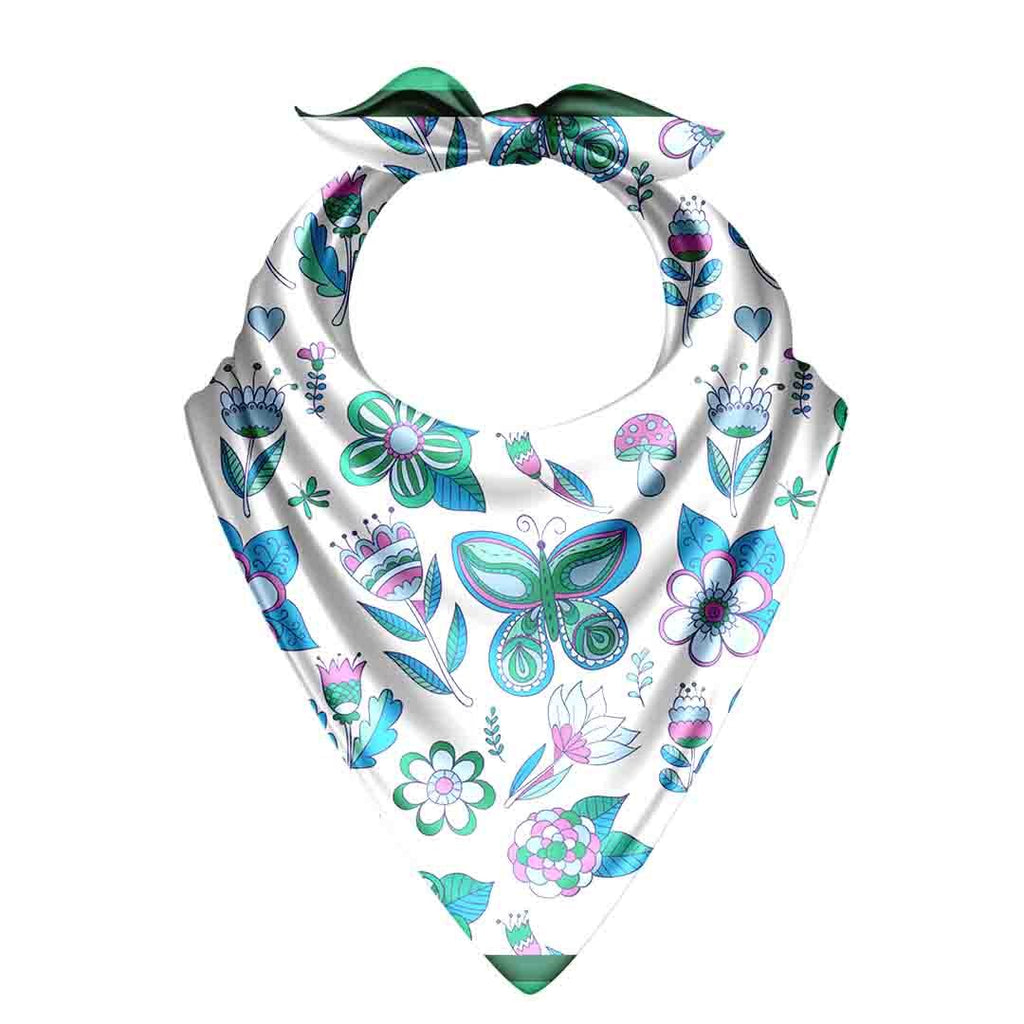 Emerald Folk Garden Silk Bandana Scarf – 50 × 50 cm