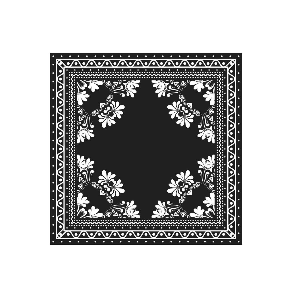 Noir Lotus Border Silk Bandana Scarf – 50 × 50 cm