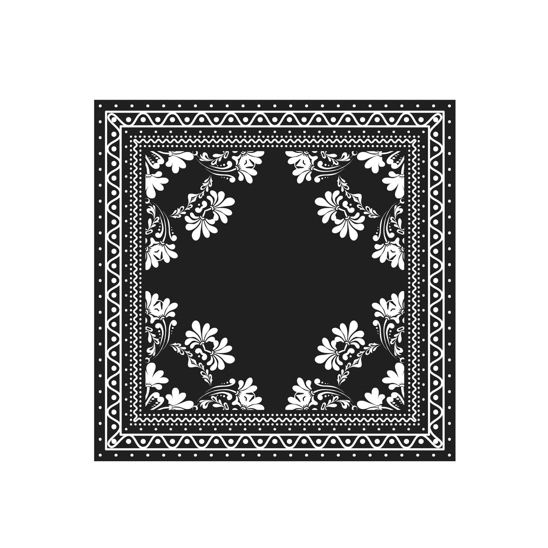Noir Lotus Border Silk Bandana Scarf – 50 × 50 cm