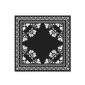 Noir Lotus Border Silk Bandana Scarf – 50 × 50 cm