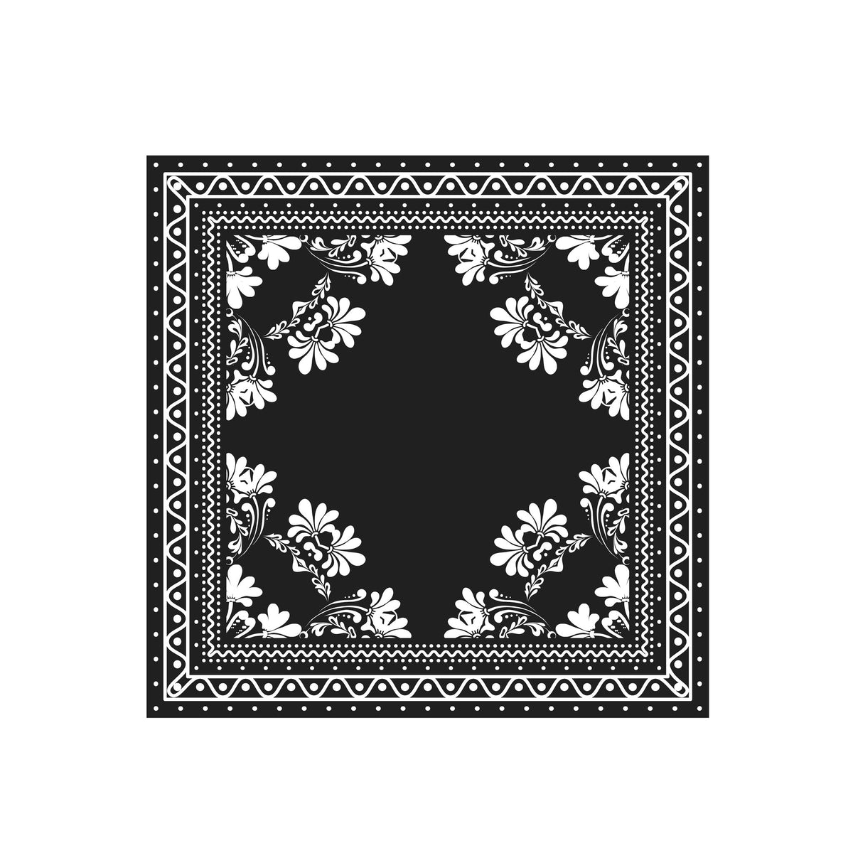 Noir Lotus Border Silk Bandana Scarf – 50 × 50 cm
