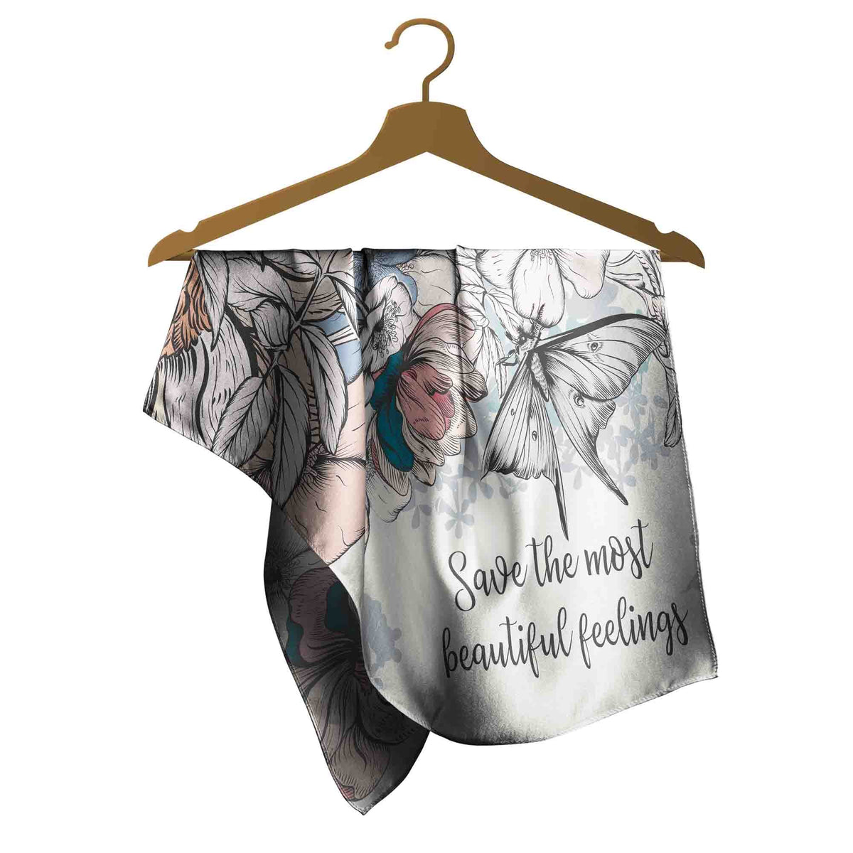 Beautiful Feelings Floral Sketch Silk Square Scarf – 65 × 65 cm