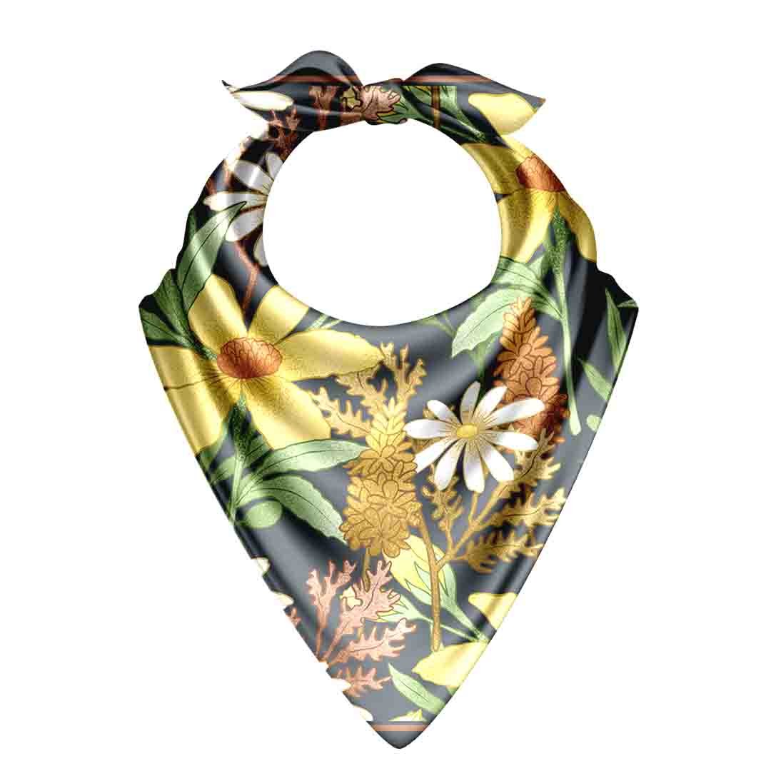 Daisy Meadow Night Silk Bandana Scarf – 50 × 50 cm