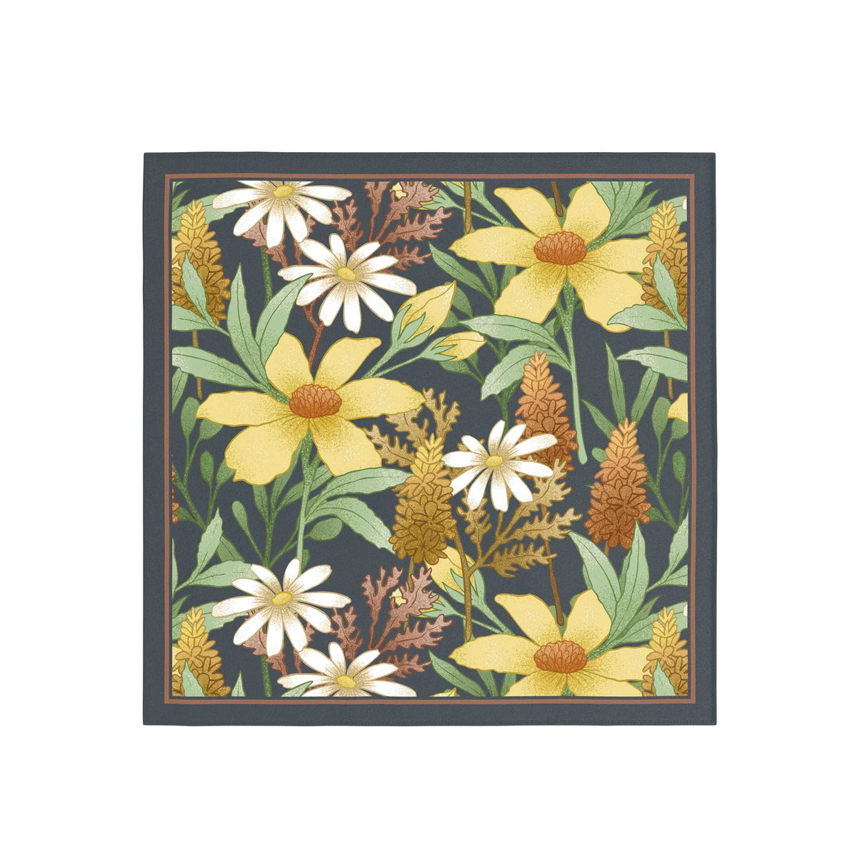 Daisy Meadow Night Silk Bandana Scarf – 50 × 50 cm