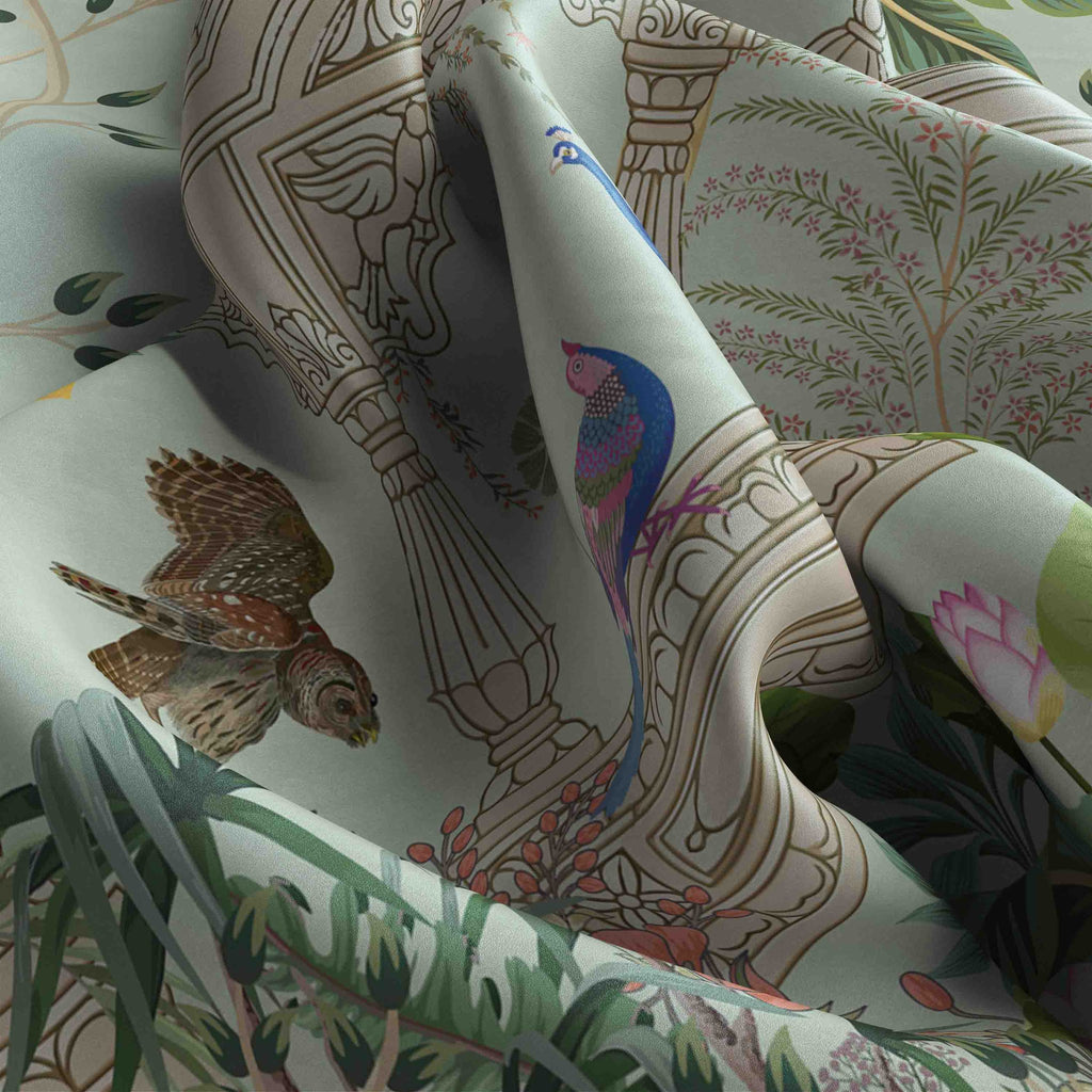 Palace Garden Peacock Silk Shawl – 100 × 100 cm