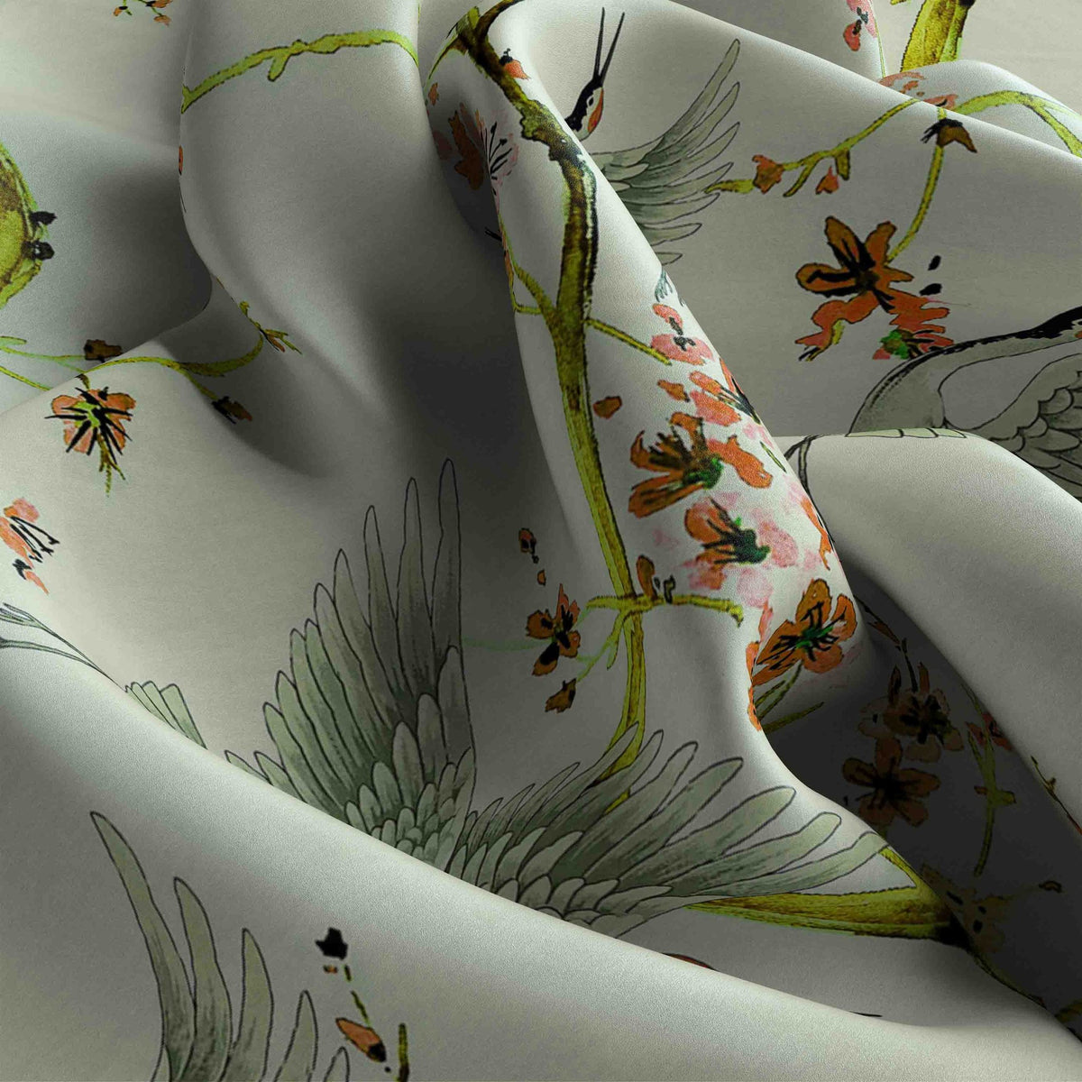 Mint Blossom Branch Silk Square Scarf – 65 × 65 cm