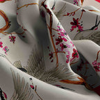 Cherry Blossom Crane Silk Bandana Scarf – 50 × 50 cm