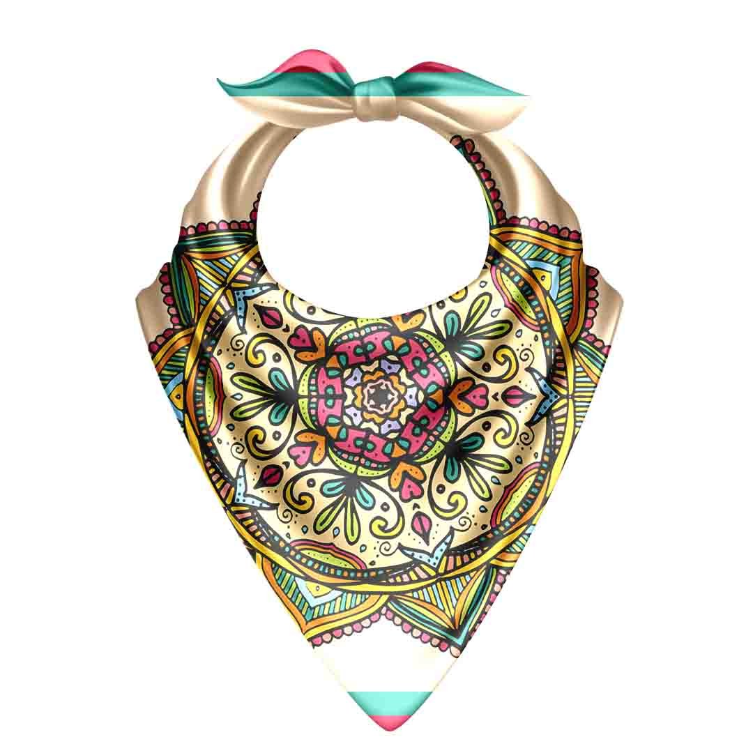Folk Mandala Blush Silk Bandana Scarf – 50 × 50 cm