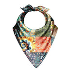Patchwork Garden Silk Bandana Scarf – 50 × 50 cm