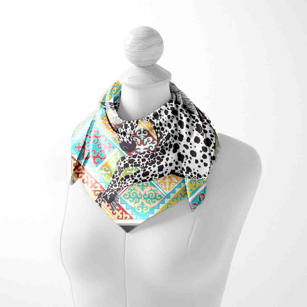 Dalmatian Folk Patchwork Silk Square Scarf – 65 × 65 cm