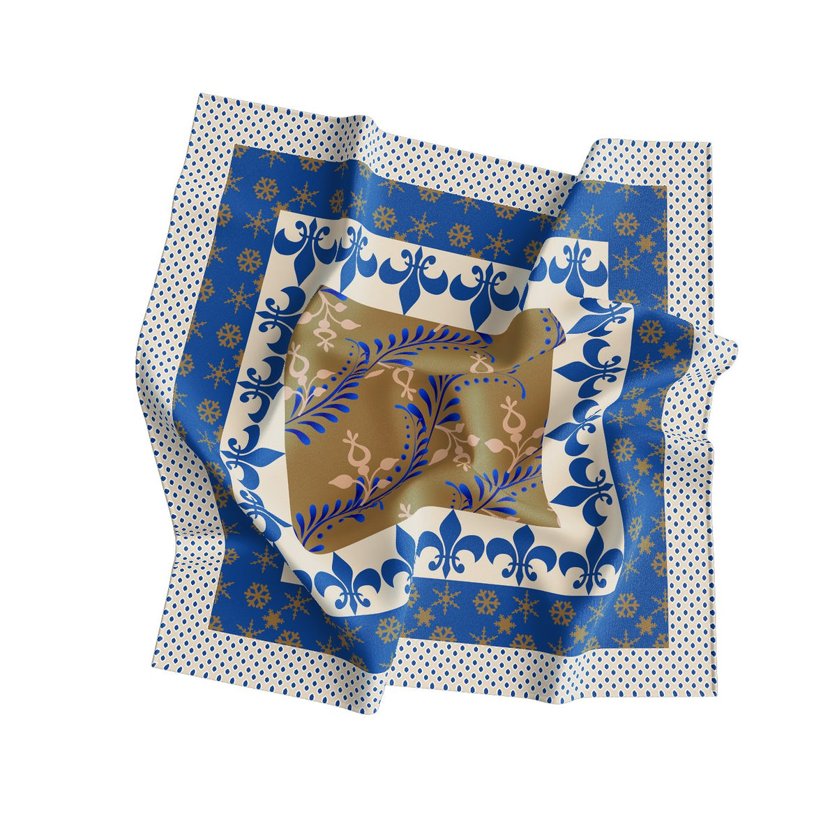 Delft Blue Fleur Silk Bandana Scarf – 50 × 50 cm