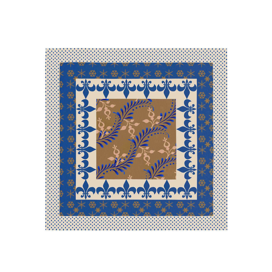 Delft Blue Fleur Silk Bandana Scarf – 50 × 50 cm