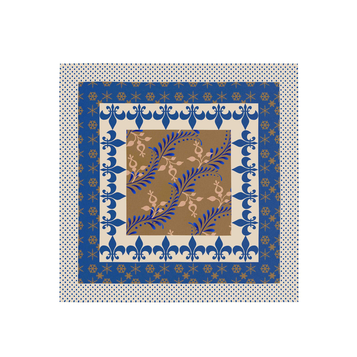 Delft Blue Fleur Silk Bandana Scarf – 50 × 50 cm