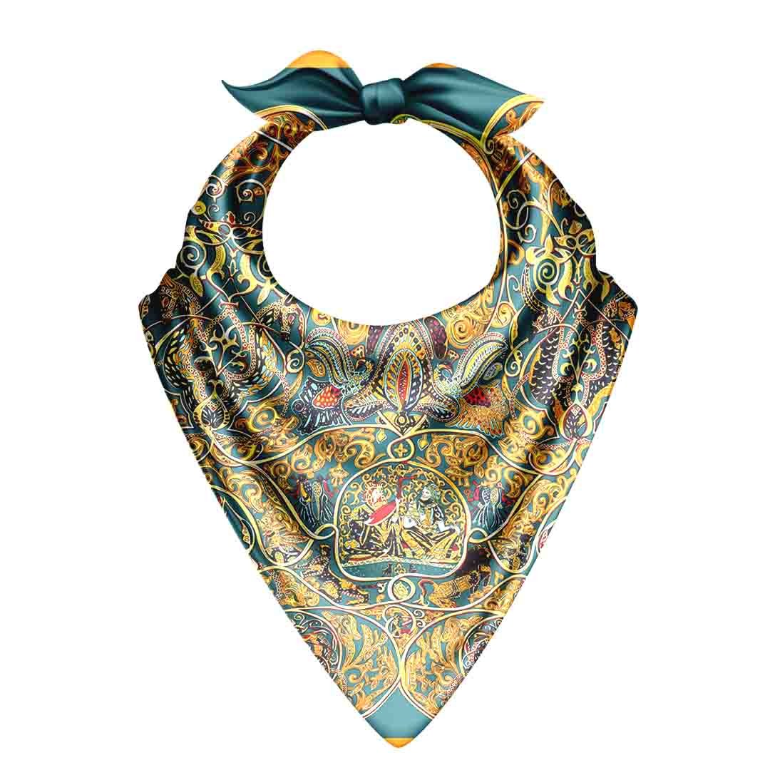Gilded Byzantine Silk Bandana Scarf – 50 × 50 cm