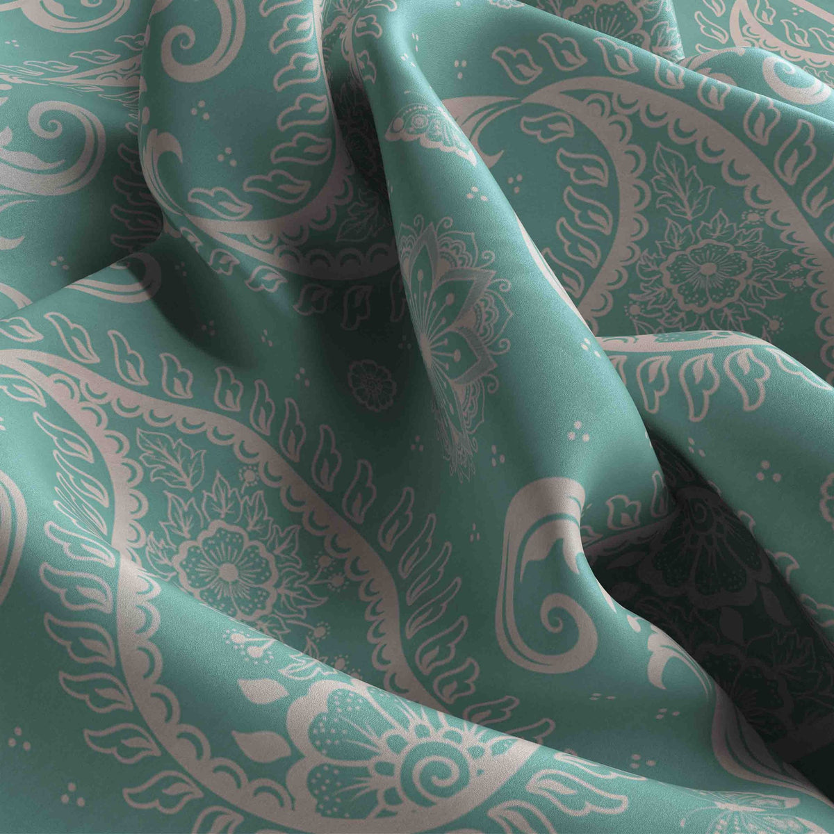 Seafoam Lace Paisley Silk Bandana Scarf – 50 × 50 cm