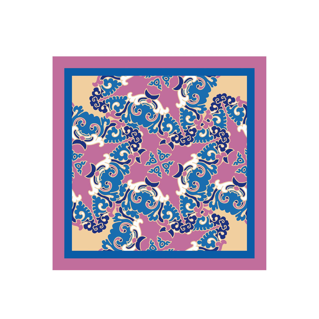 Orchid Blue Damask Silk Bandana Scarf – 50 × 50 cm