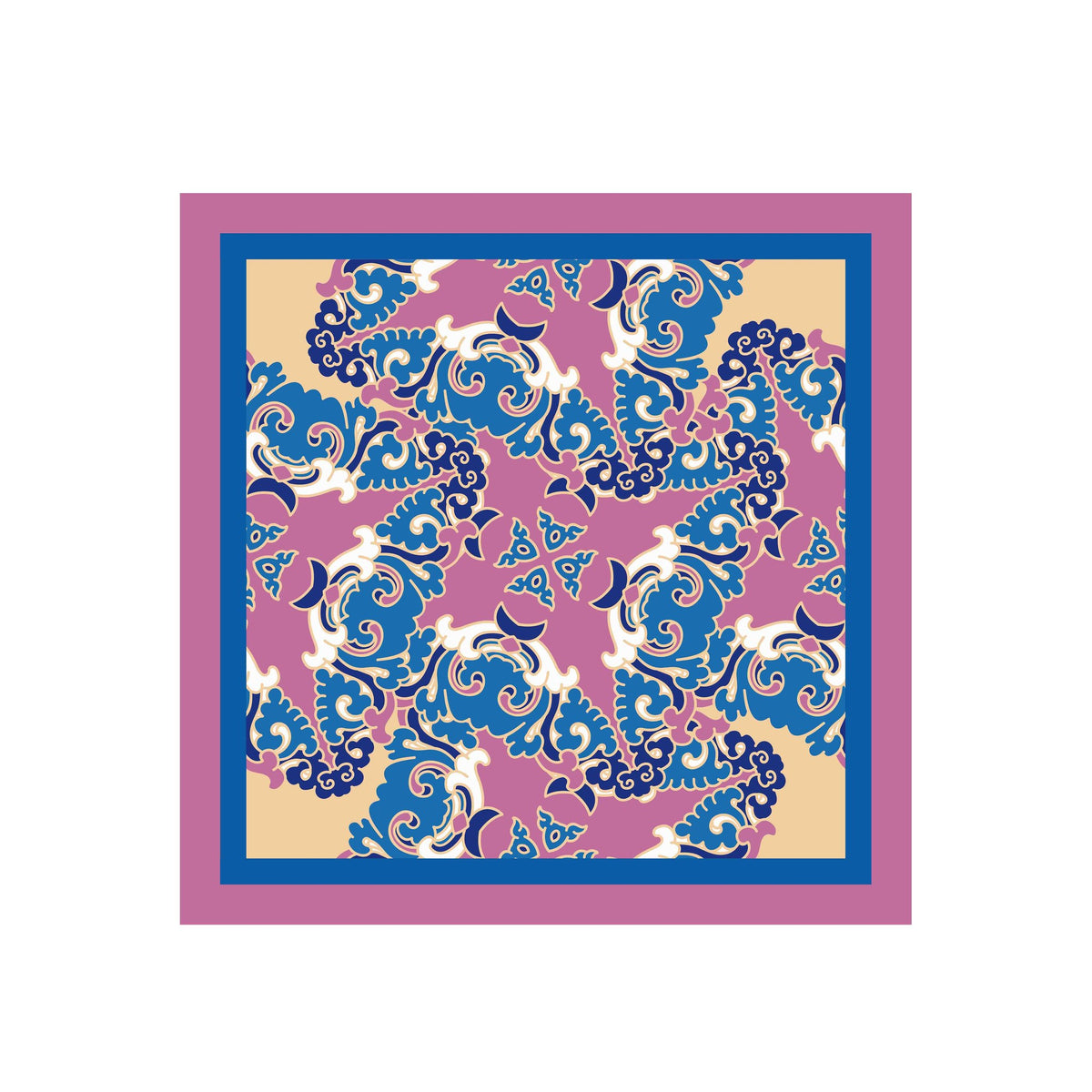 Orchid Blue Damask Silk Bandana Scarf – 50 × 50 cm