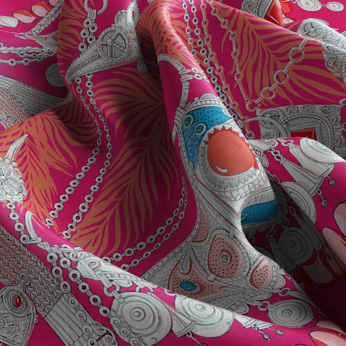 Fuchsia Jewel Bow Silk Bandana Scarf – 50 × 50 cm