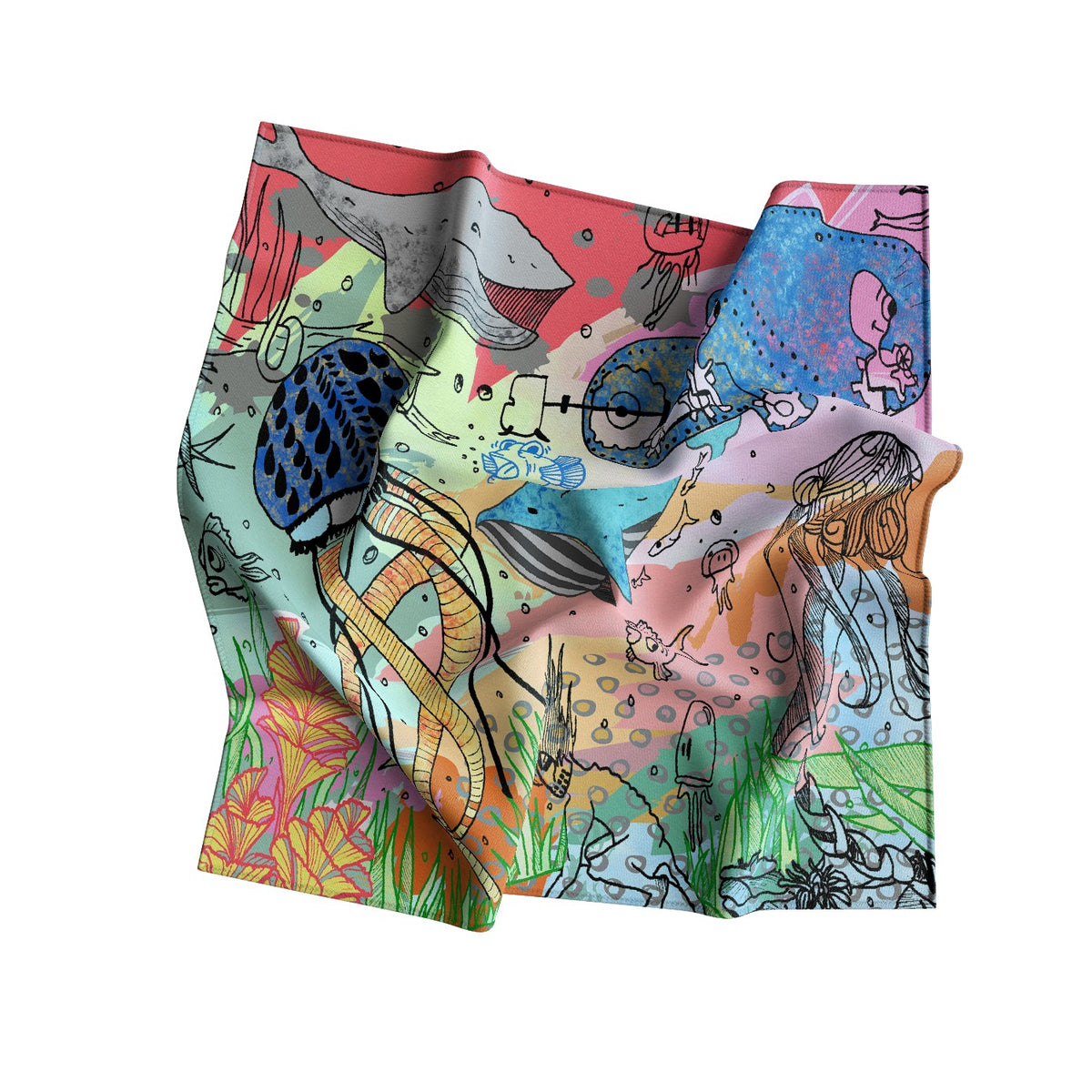 Abstract Dreamscape Silk Bandana Scarf – 50 × 50 cm