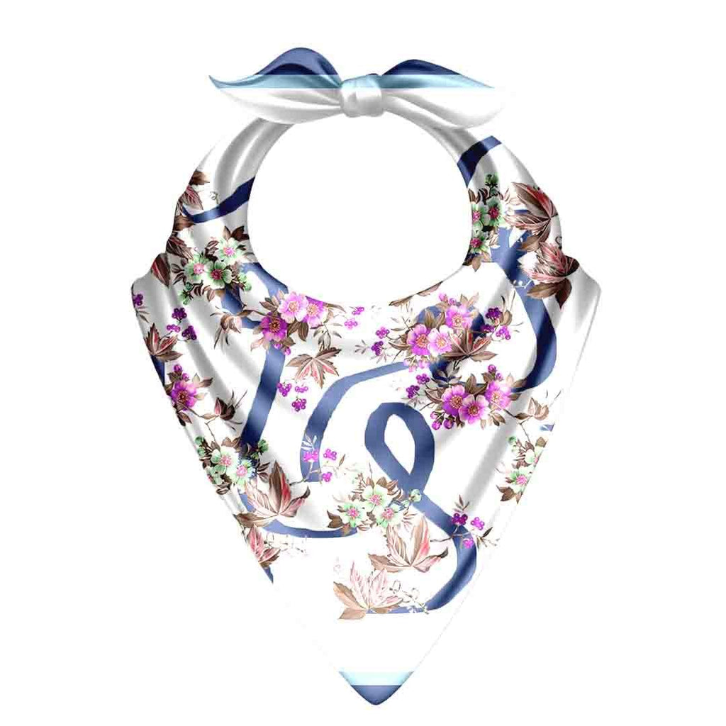 Wildflower Script Ivory Silk Bandana Scarf – 50 × 50 cm