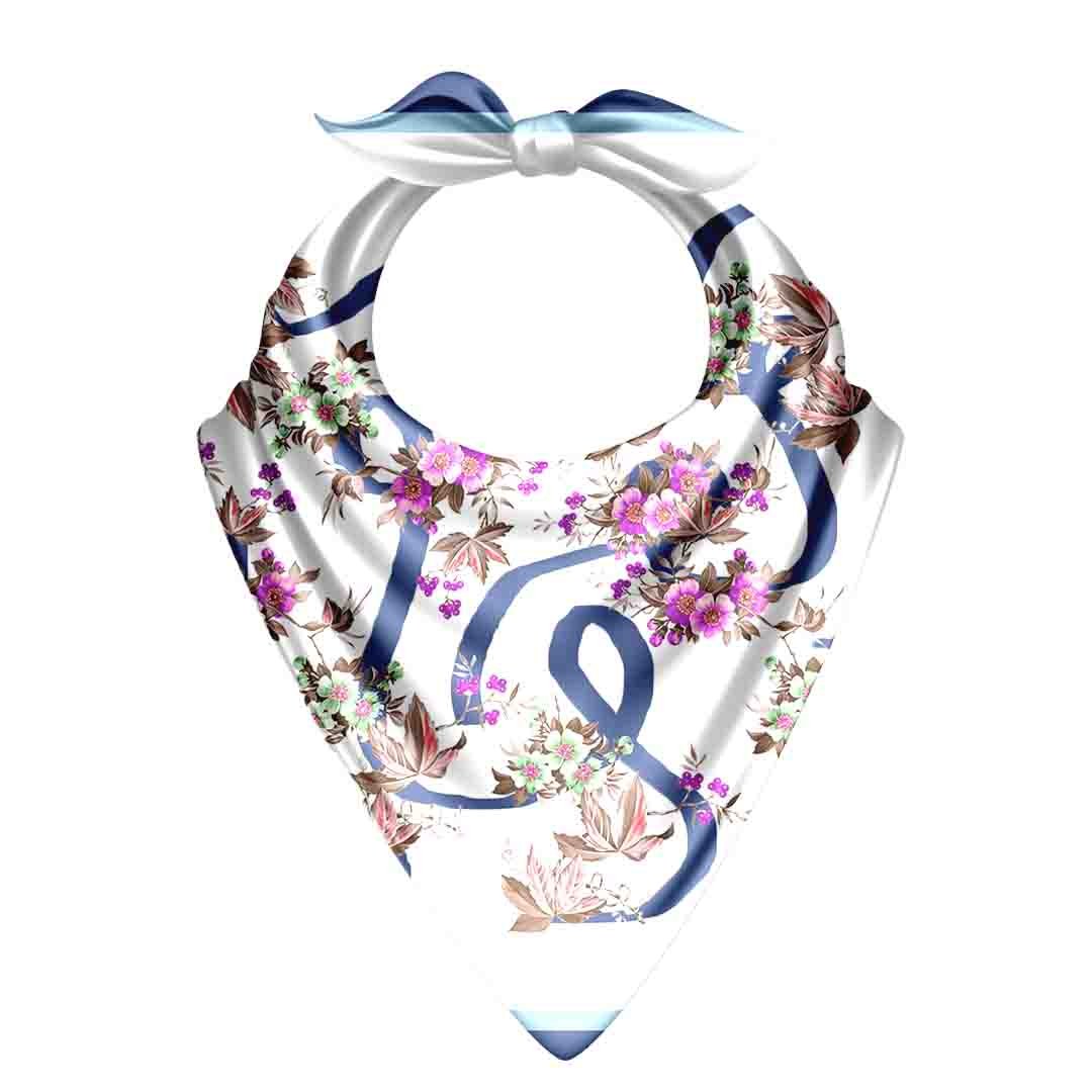 Wildflower Script Ivory Silk Bandana Scarf – 50 × 50 cm
