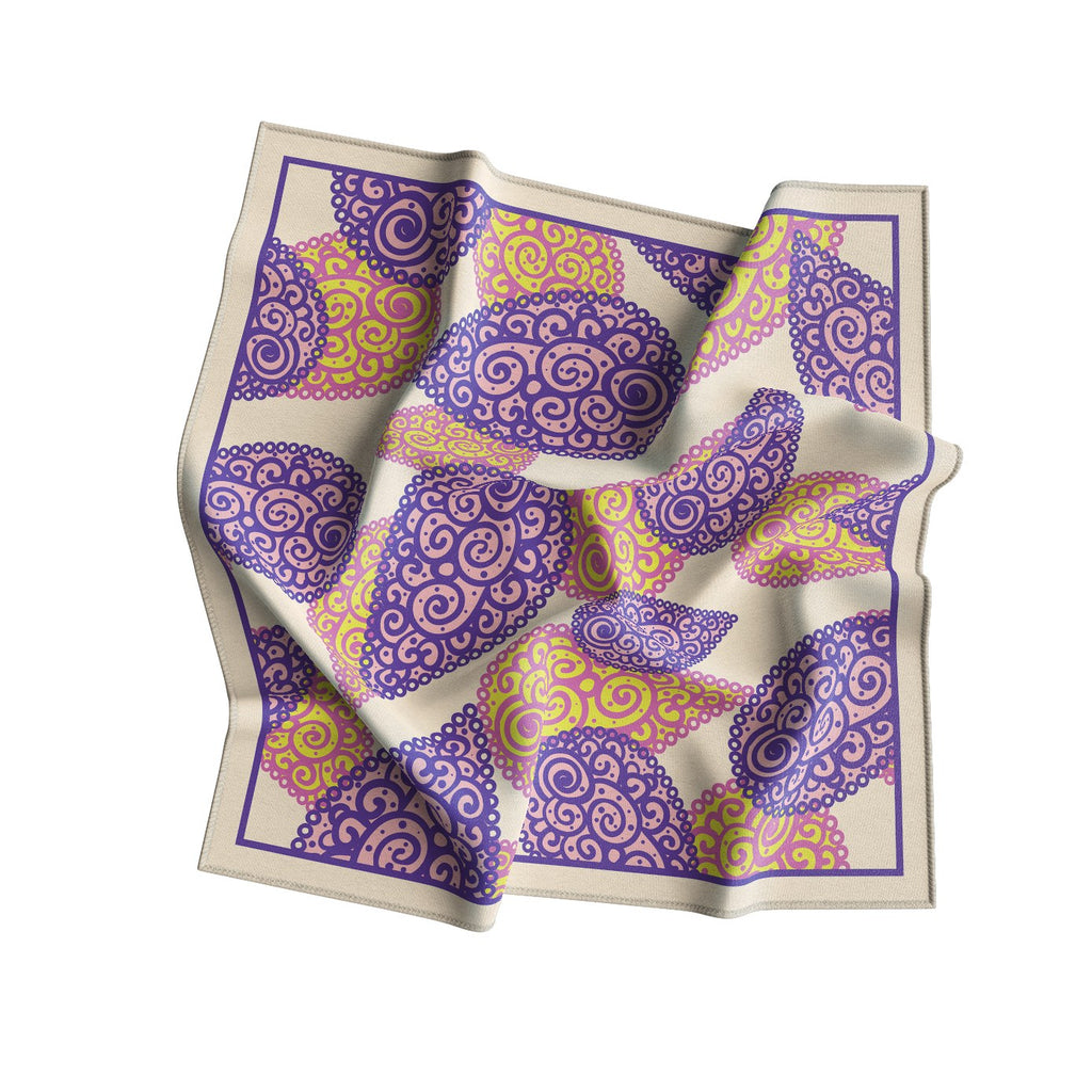 Lilac Paisley Swirl Silk Bandana Scarf – 50 × 50 cm