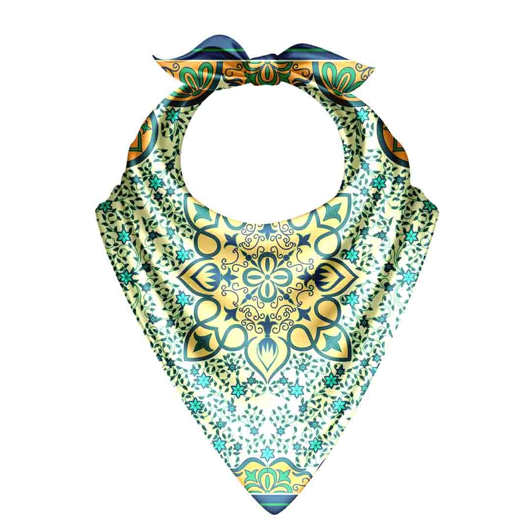 Mint Moorish Garden Silk Bandana Scarf – 50 × 50 cm