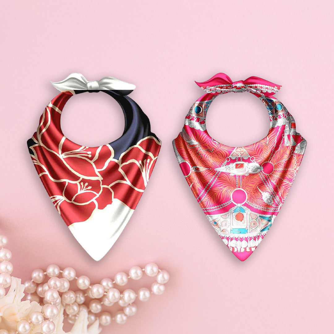 Crimson Lotus & Rose Palace Silk Bandana – Cloth-Vastr pure silk