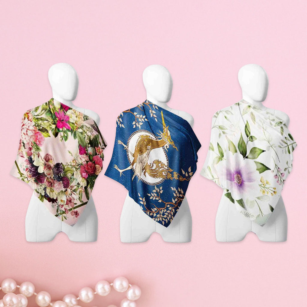 Rose, Crane & Violet Silk Wrap Trio – Cloth-Vastr pure silk