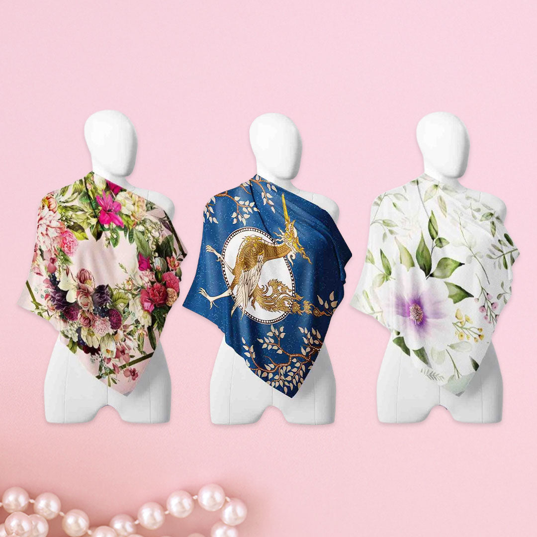 Rose, Crane & Violet Silk Wrap Trio – Cloth-Vastr pure silk