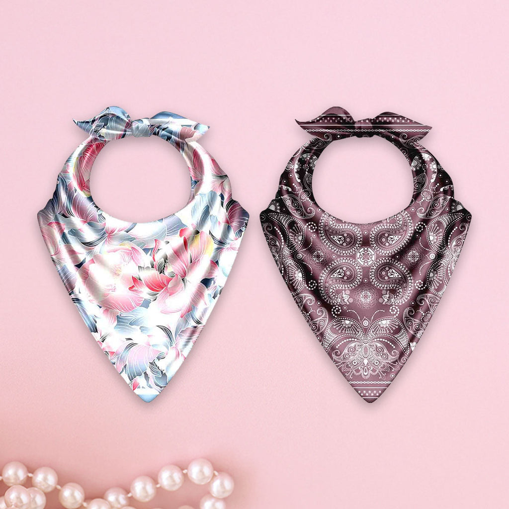 Pastel Blossom & Mauve Lace Silk Bandana – Cloth-Vastr pure silk