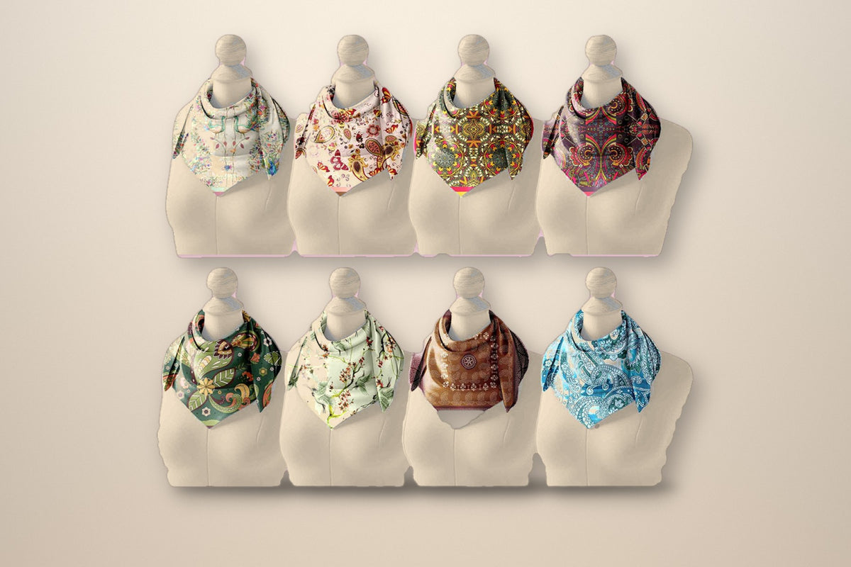 Heritage Garden pure silk neck scarves