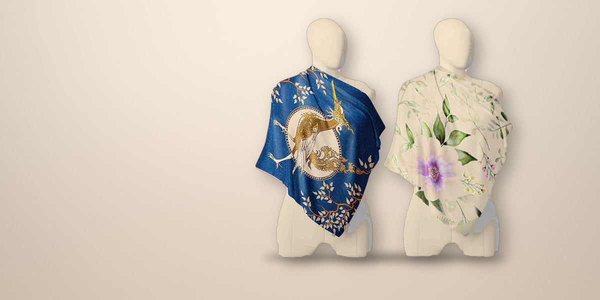 Royal Blue Golden Crane silk wrap