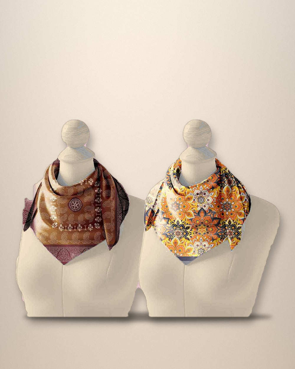Copper Medallion & Marigold silk neck scarves