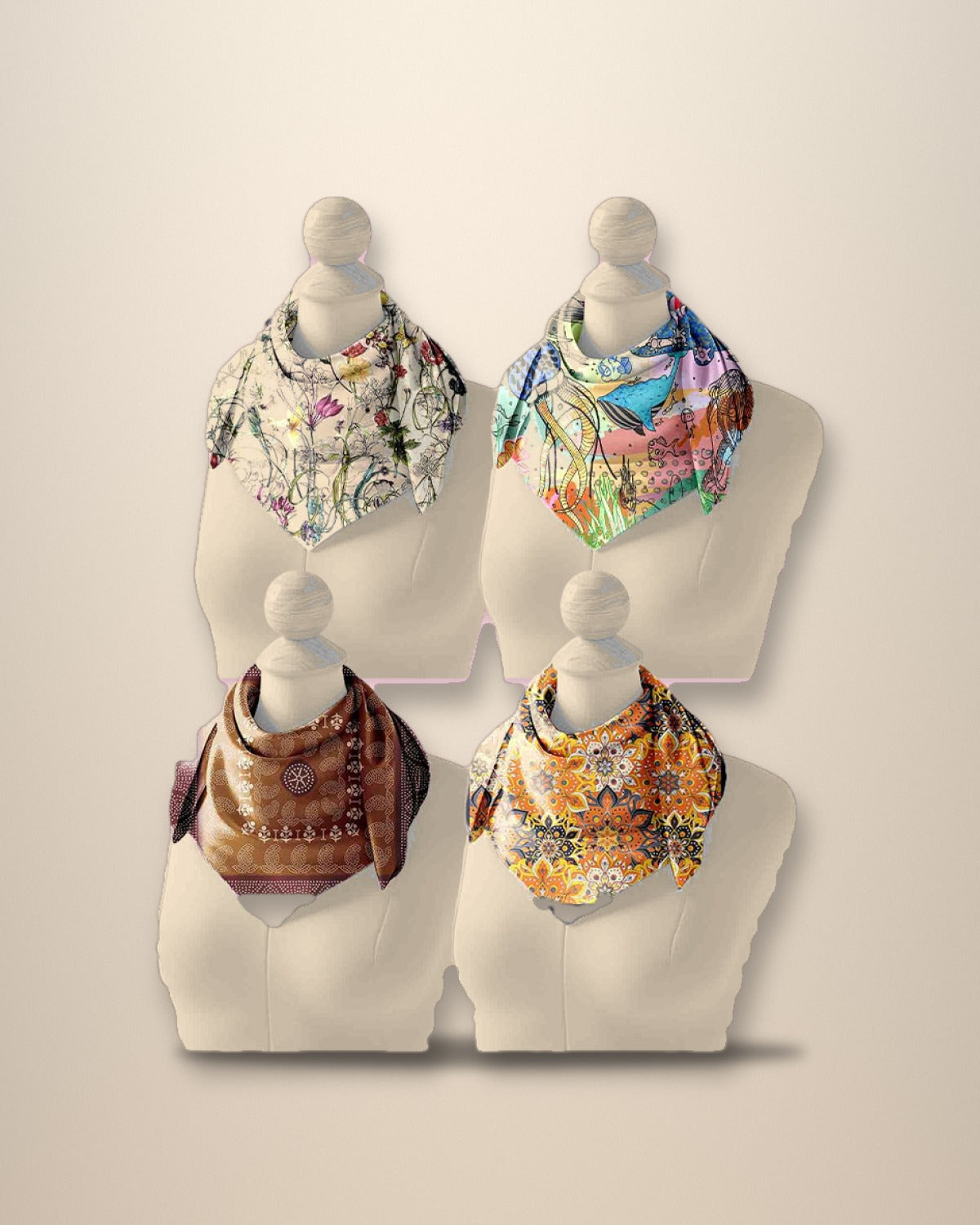 Wildflower & Copper silk neck scarves