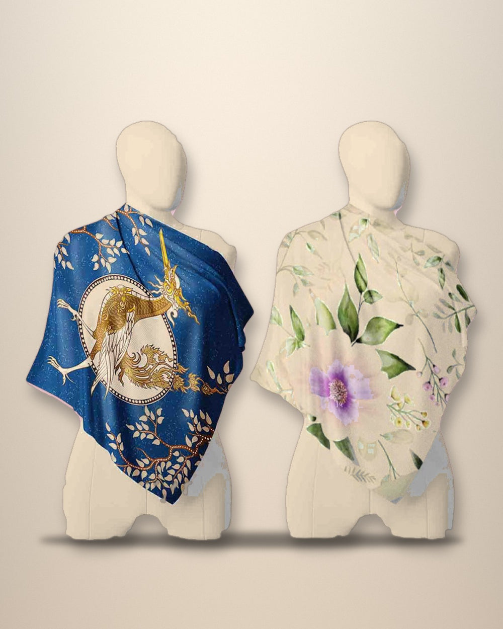 Royal Blue Golden Crane silk wrap
