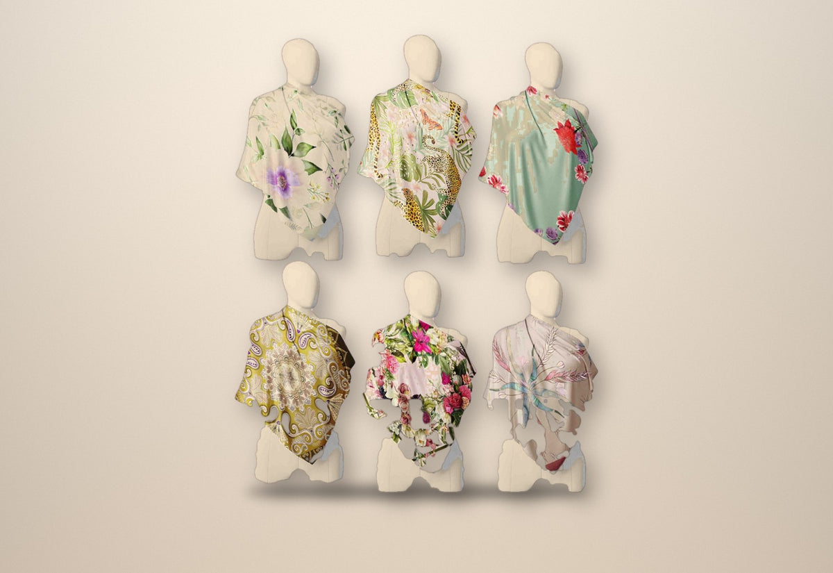 Golden Paisley & Rose Bouquet silk wraps